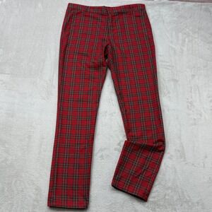 Run & Fly Plaid Trousers Mens 34 Red Excellent Slim Fit Tartan Punk Pants